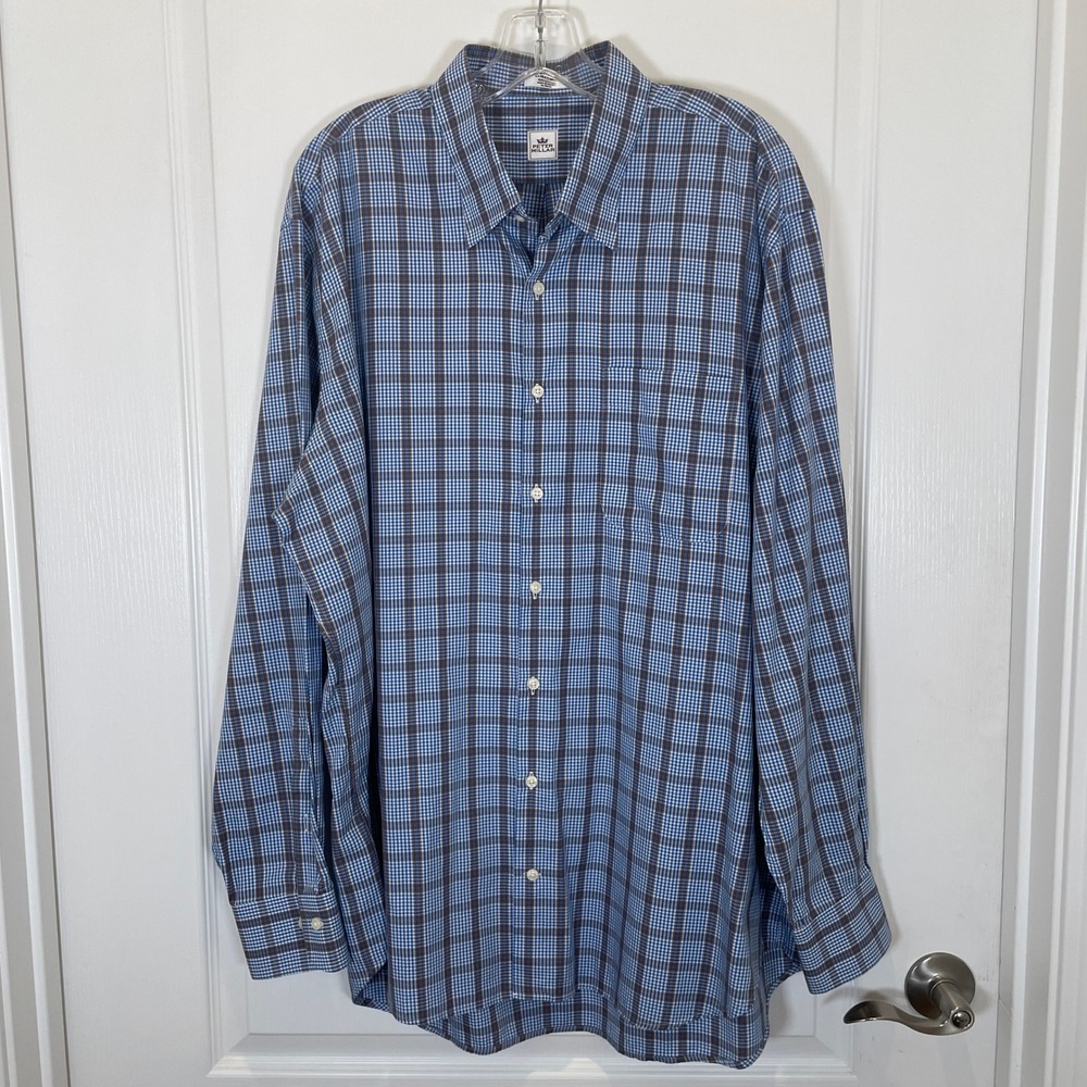 Peter Millar Blue Brown Plaid‎ Shirt Long Sleeve Button Down Cotton Preppy XL
